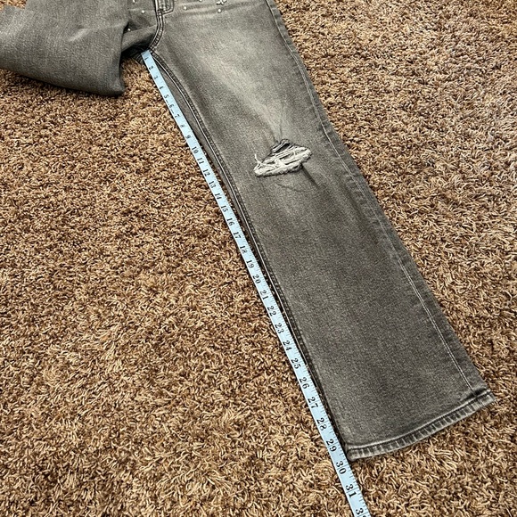 Express High Waisted Ripped Pearl Embellishment Modern Straight Jeans - Picture 15 of 16